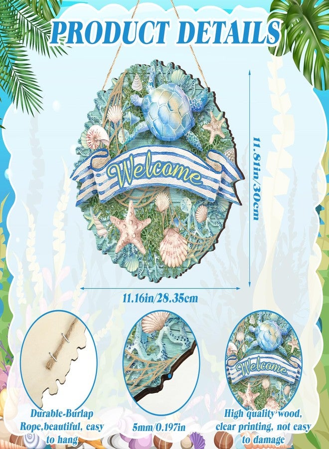لافتة باب شاطئ السلاحف البحرية الصيفية في ياليكوب، لافتة ترحيبية بالصيف مع صورة سلحفاة بحرية لتزيين الباب الأمامي، لافتات معلقة على الباب، ديكور جداري ريفي، لوحة خشبية معلقة للمنزل والشرفة - Image 3