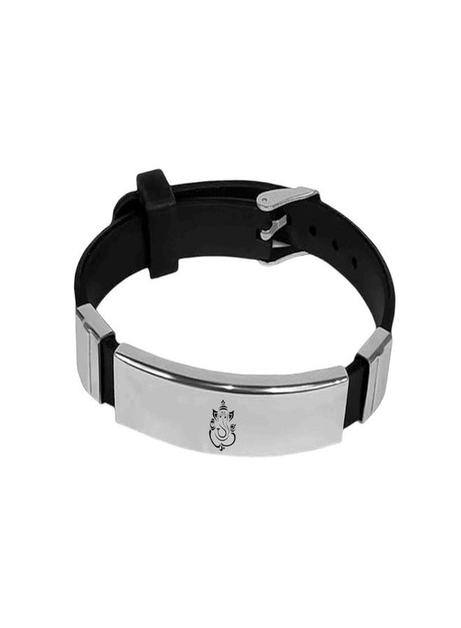 M Men Style Mens ID Beads | Stainless Steel Leather Bracelet | Lord Ganesha | Husband |Brother|Boyfriend |Son| Grandpa SBr2024175 - Image 1