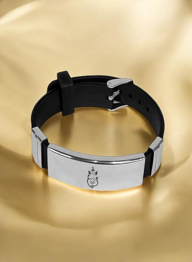 M Men Style Mens ID Beads | Stainless Steel Leather Bracelet | Lord Ganesha | Husband |Brother|Boyfriend |Son| Grandpa SBr2024175 - Image 3