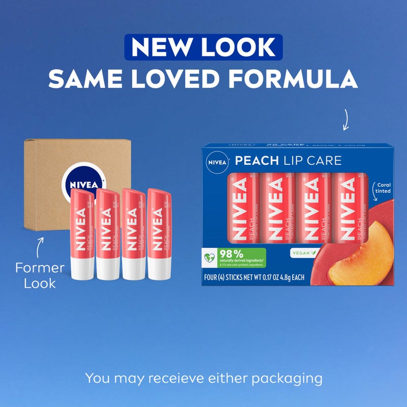 NIVEA Peach Lip Care, Tinted Lip Balm Pack with Shea Butter, Nourishing Oils and Vitamin C & E, 3-in-1 Moisture, Repair and Color, 0.17 Oz Stick, Pack of 4 - Image 2