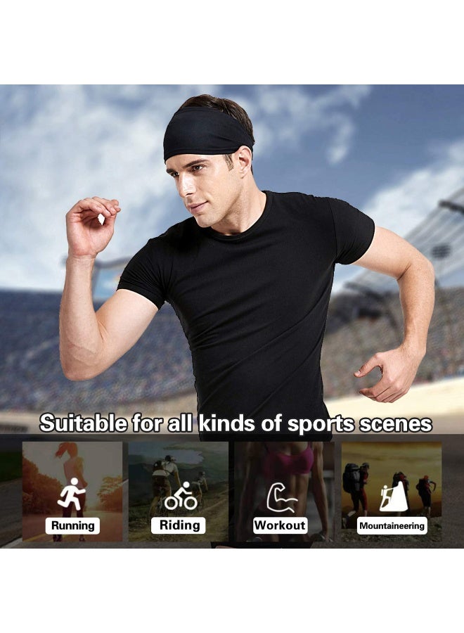 5 Pack Men Women Sports Headband Sweat Band Stretch Elastic Gym Fitness Running Yoga Headwrap Breathable Quick-dry Absorbent Hair Bands (Black) - Image 2