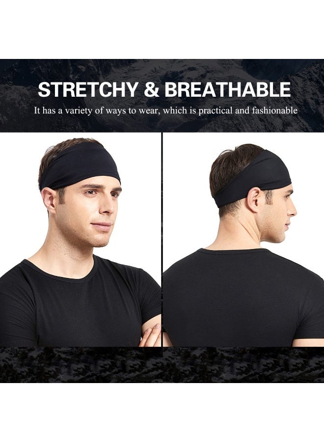 5 Pack Men Women Sports Headband Sweat Band Stretch Elastic Gym Fitness Running Yoga Headwrap Breathable Quick-dry Absorbent Hair Bands (Black) - Image 4