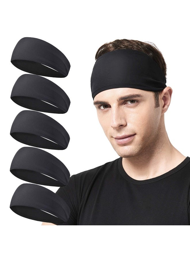 5 Pack Men Women Sports Headband Sweat Band Stretch Elastic Gym Fitness Running Yoga Headwrap Breathable Quick-dry Absorbent Hair Bands (Black) - Image 1