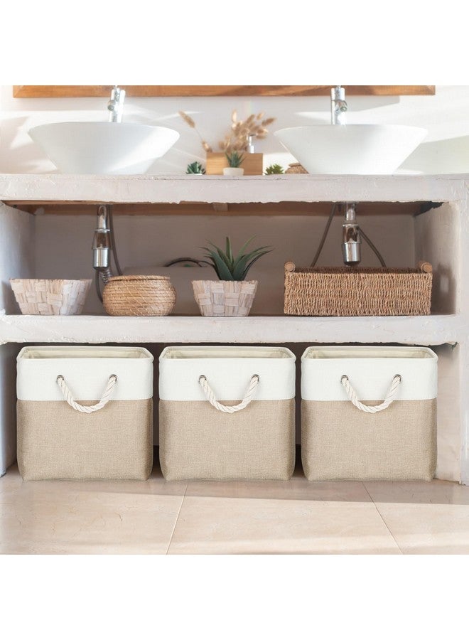 meekoo 8 Pack Collapsible Storage Bins Fabric Storage Bins Polyester Fabric Baskets with Handles Linen Closet Organizer for Shelf Home Closet Towels Toys(12 x 12 x 12 in,Beige) - Image 5