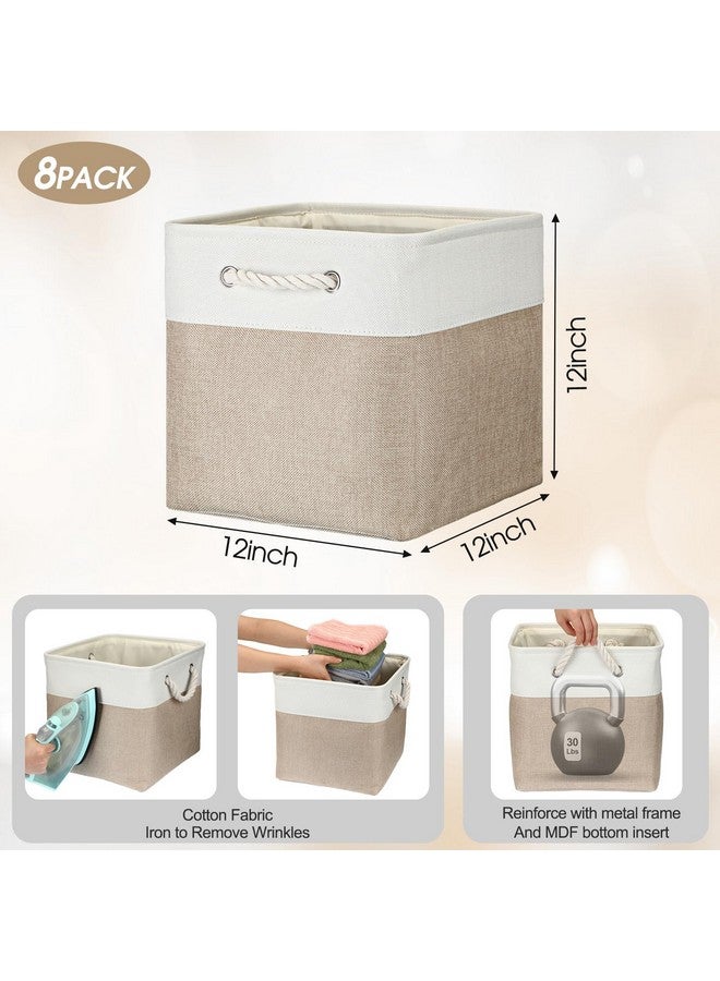 meekoo 8 Pack Collapsible Storage Bins Fabric Storage Bins Polyester Fabric Baskets with Handles Linen Closet Organizer for Shelf Home Closet Towels Toys(12 x 12 x 12 in,Beige) - Image 2