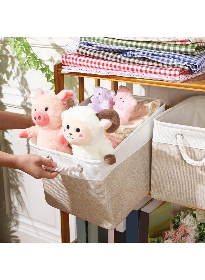 meekoo 8 Pack Collapsible Storage Bins Fabric Storage Bins Polyester Fabric Baskets with Handles Linen Closet Organizer for Shelf Home Closet Towels Toys(12 x 12 x 12 in,Beige) - Image 3