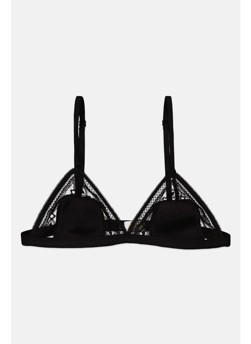 Etam Women Textured Non Padded Triangle Bra, Black  - Image 1