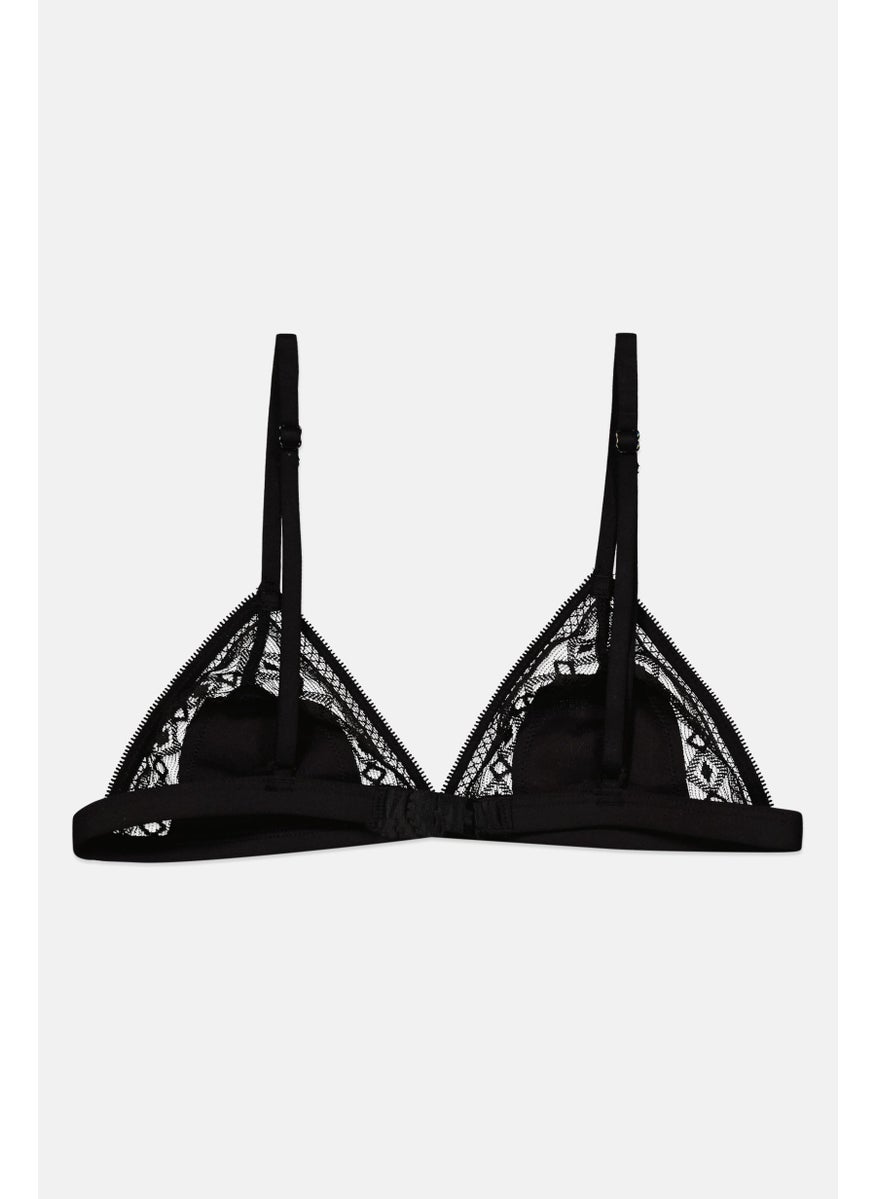Etam Women Textured Non Padded Triangle Bra, Black  - Image 2