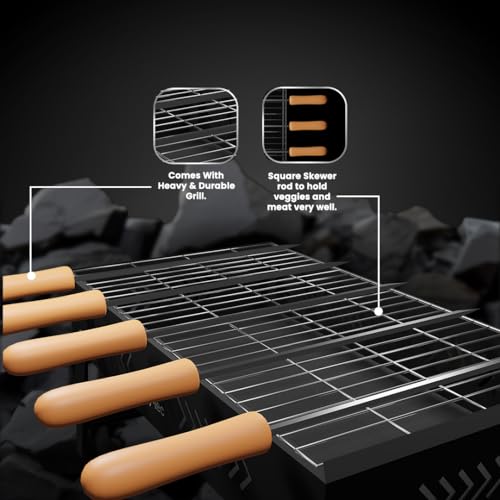 H Hy-tec (Device) Hybb, Blaze Foldable Charcoal Barbeque Grill With 5 Skewers (Stellar Black), Free Standing - Image 5