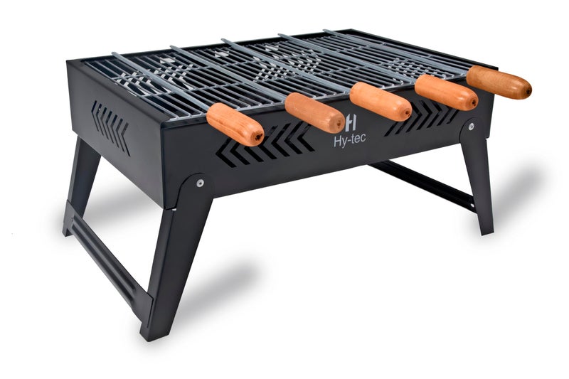 H Hy-tec (Device) Hybb, Blaze Foldable Charcoal Barbeque Grill With 5 Skewers (Stellar Black), Free Standing - Image 1