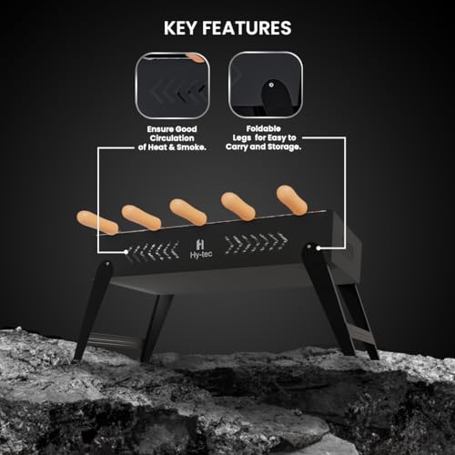H Hy-tec (Device) Hybb, Blaze Foldable Charcoal Barbeque Grill With 5 Skewers (Stellar Black), Free Standing - Image 4