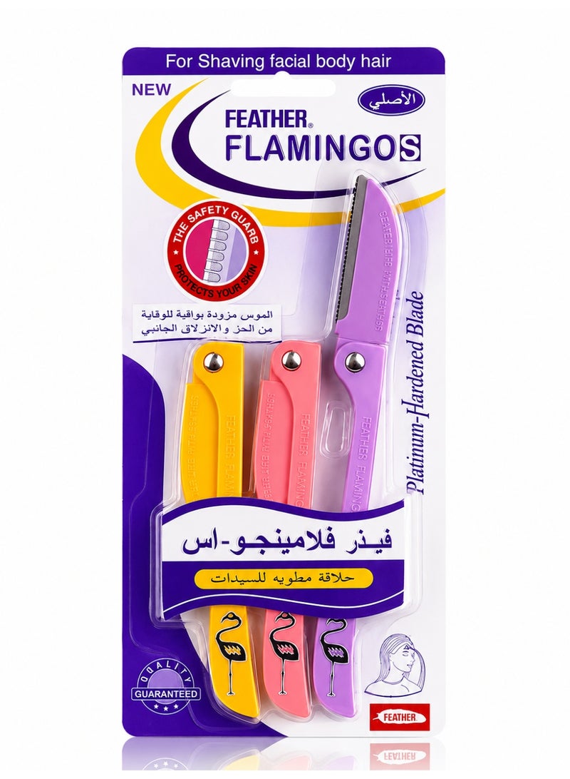 Feather Flamingos Facial & Body Razors for Women, 3 Pieces, Multicolor