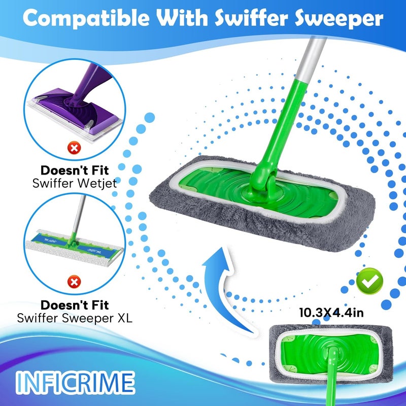 أقمشة ممسحة من الألياف الدقيقة قابلة لإعادة الاستخدام متوافقة مع ممسحة Swiffer Sweeper، عبوة من 6 قطع من أقمشة الكنس الجاف وأقمشة المسح الرطب، أقمشة ممسحة قابلة للغسل لتنظيف الأسطح/الأرضيات الخشبية (الممسحة غير متضمنة) - Image 2