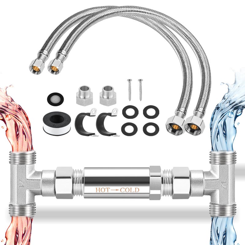 Hanchen Replacement 304 Stainless Steel Bypass Valve Kit for Instant Hot Water Recirculation System Includes Valve 2 x 20 in PEX Supply Lines for Potable Water Adapters Teflon Tape - Image 2