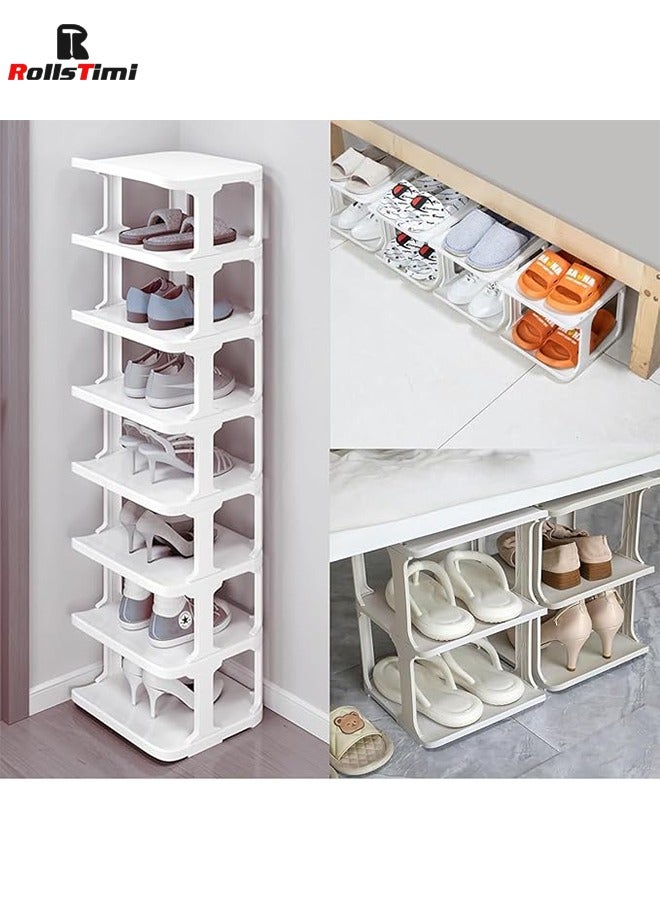 RollsTimi  9 Tiers Combination Shoe Rack, Plastic Stackable Shoe Rack Storage Organizer White - Image 1