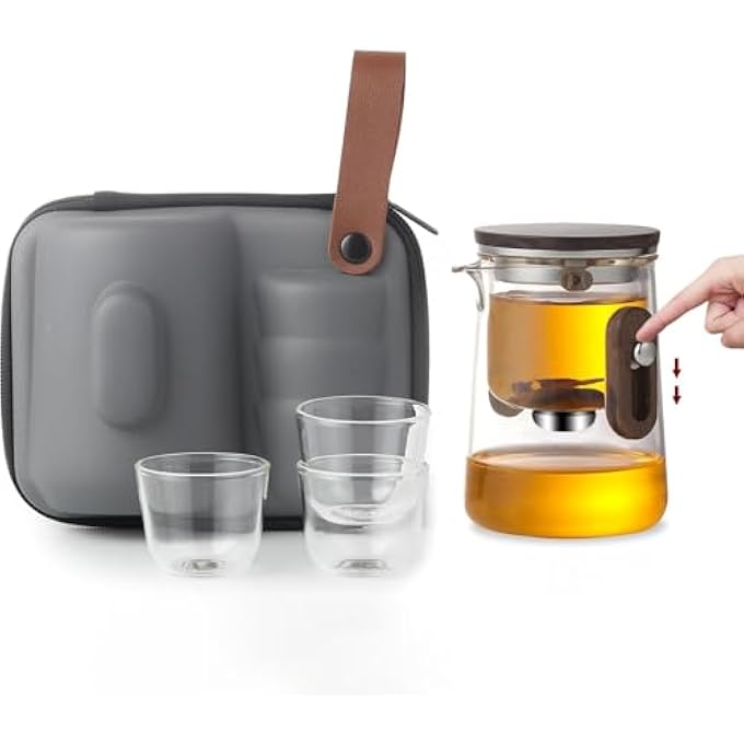 ريحني إبريق شاي إنشانتي ماجيك ويتشكرافت إبريق شاي السفر الزجاجي المسحور مع صفوف قابلة للإزالة مع ضغط فصل مائي زجاجي بوروسيليكات إبريق تحكم مع كيس تخزين سعة 3 أكواب 330 مل - Image 1