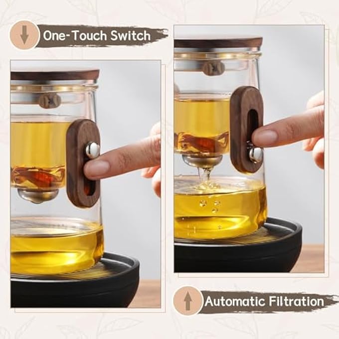 ريحني إبريق شاي إنشانتي ماجيك ويتشكرافت إبريق شاي السفر الزجاجي المسحور مع صفوف قابلة للإزالة مع ضغط فصل مائي زجاجي بوروسيليكات إبريق تحكم مع كيس تخزين سعة 3 أكواب 330 مل - Image 5