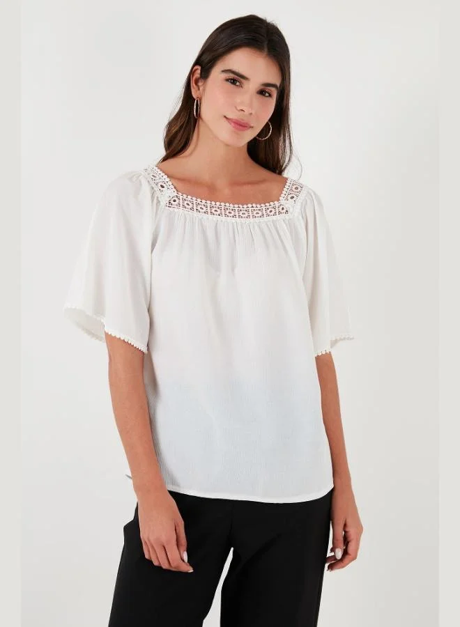 Lela Lela Guipure Regular Fit Square Neck Blouse Women's Blouse 5865652