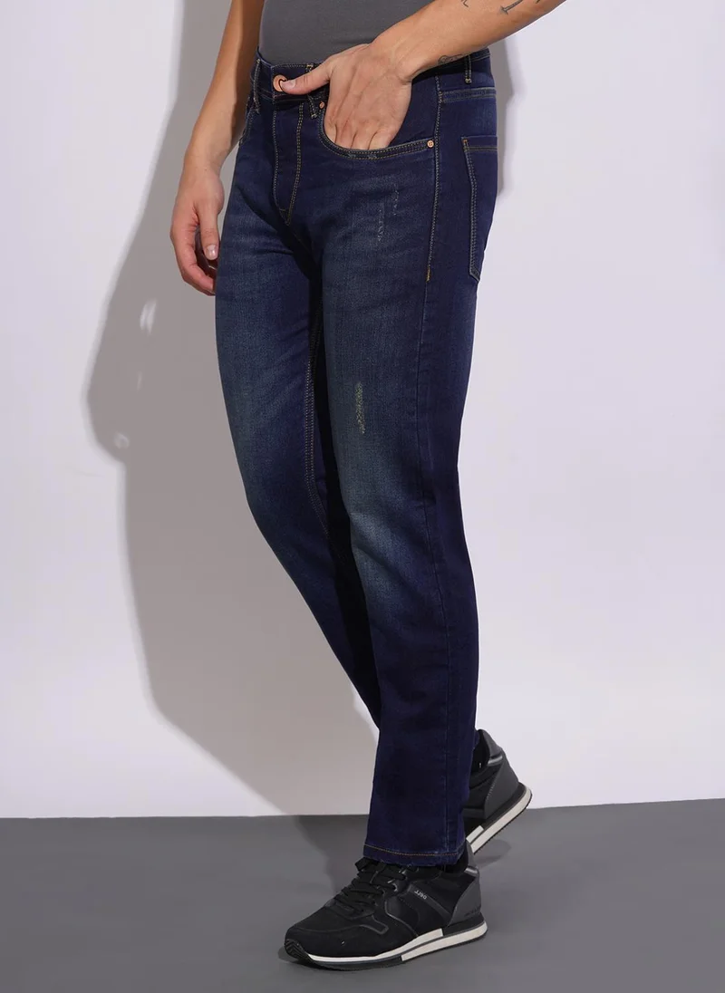 بيينغ هيومان Men Regular Fit Mid-Rise Mildly Distressed Light Fade Jeans