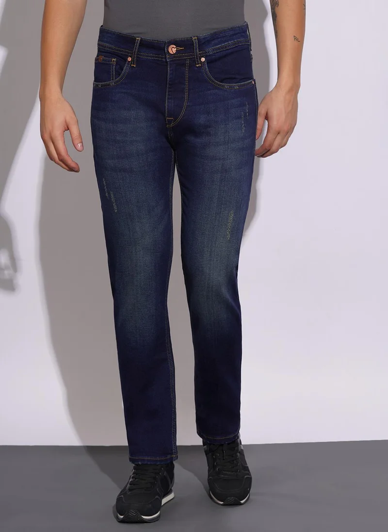 بيينغ هيومان Men Regular Fit Mid-Rise Mildly Distressed Light Fade Jeans