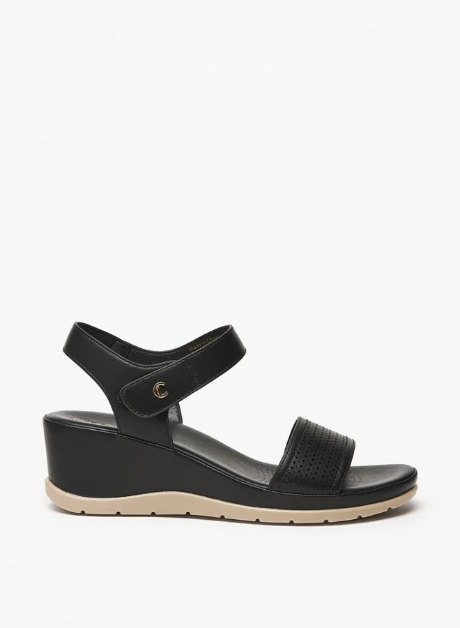 Le Confort Women's Textured Wedge Heel Sandals with Hook and Loop Closure