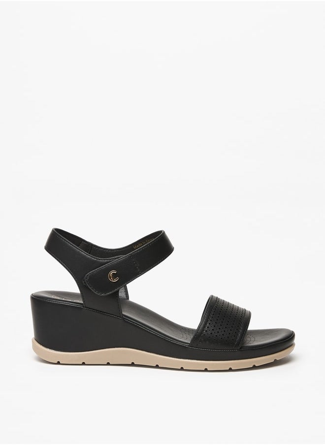 Le Confort - Women's Textured Wedge Heel Sandals with Hook and Loop Closure - Image 1