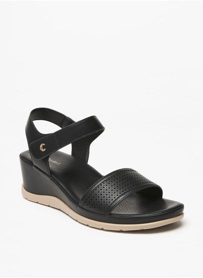 Le Confort - Women's Textured Wedge Heel Sandals with Hook and Loop Closure - Image 1