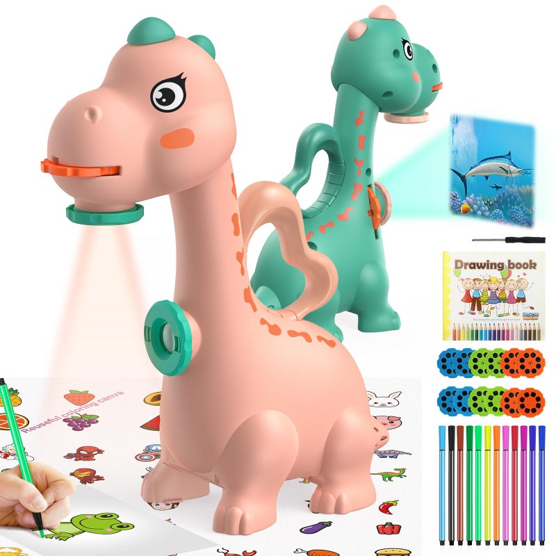 KETIEE Dinosaur Drawing Projector Toys for Ages 57 KETIEE Tracing and Drawing Projector for Kids with Two Projector Heads Smart Art Sketcher Projector with 96 Stencils Toddler Toys for Girls Pink - Image 2