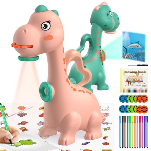 KETIEE Dinosaur Drawing Projector Toys for Ages 57 KETIEE Tracing and Drawing Projector for Kids with Two Projector Heads Smart Art Sketcher Projector with 96 Stencils Toddler Toys for Girls Pink - Image 1