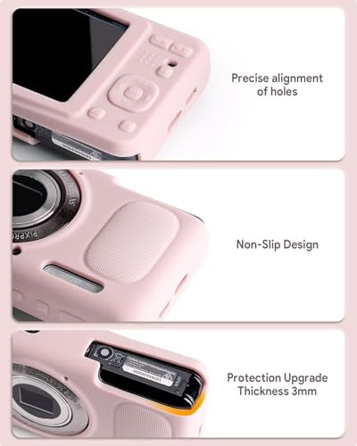 SQERO Digital Camera Case for KODAK PIXPRO FZ55 - with Soft Silicone FZ55 Compact Travel Bag with 3 SD Card Slots,Small Lightweight Pouch, Cute Gifts for Adults Kids (Pink Set Z55) - Image 3