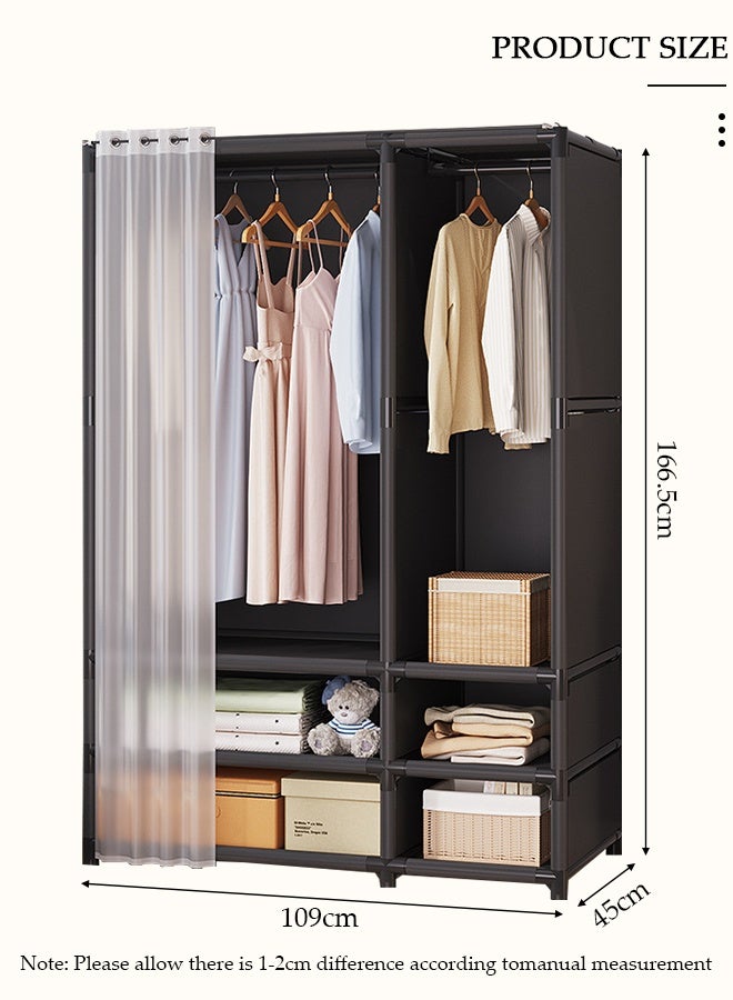 DUNISO خزانة ملابس قماشية محمولة، خزائن لتعليق الملابس مع قضبان تعليق، خزانة تخزين ملابس بسعة كبيرة مع ستارة، منظم تخزين لغرفة النوم وغرفة المعيشة - Image 2