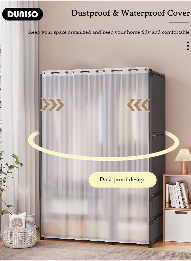DUNISO Portable Fabric Wardrobe, Closets for Hanging Clothes with Hanging Rods, Large Capacity Clothes Storage Cabinet with Curtain, Storage Organizer for Bedroom Living Room  - Image 2