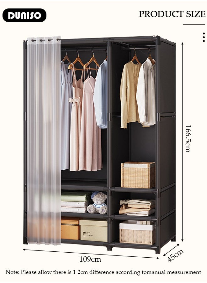 DUNISO Portable Fabric Wardrobe, Closets for Hanging Clothes with Hanging Rods, Large Capacity Clothes Storage Cabinet with Curtain, Storage Organizer for Bedroom Living Room  - Image 4