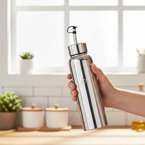 PDDFALCON Stainless Steel Oil Dispenser Bottle, Airtight, 100% Leak-Proof BIS Certified, Jindal Seal & Made In India, Wide Mouth for Easy Filling & Pouring, Anti-Skid,Kitchen Use (950ml) - Image 2