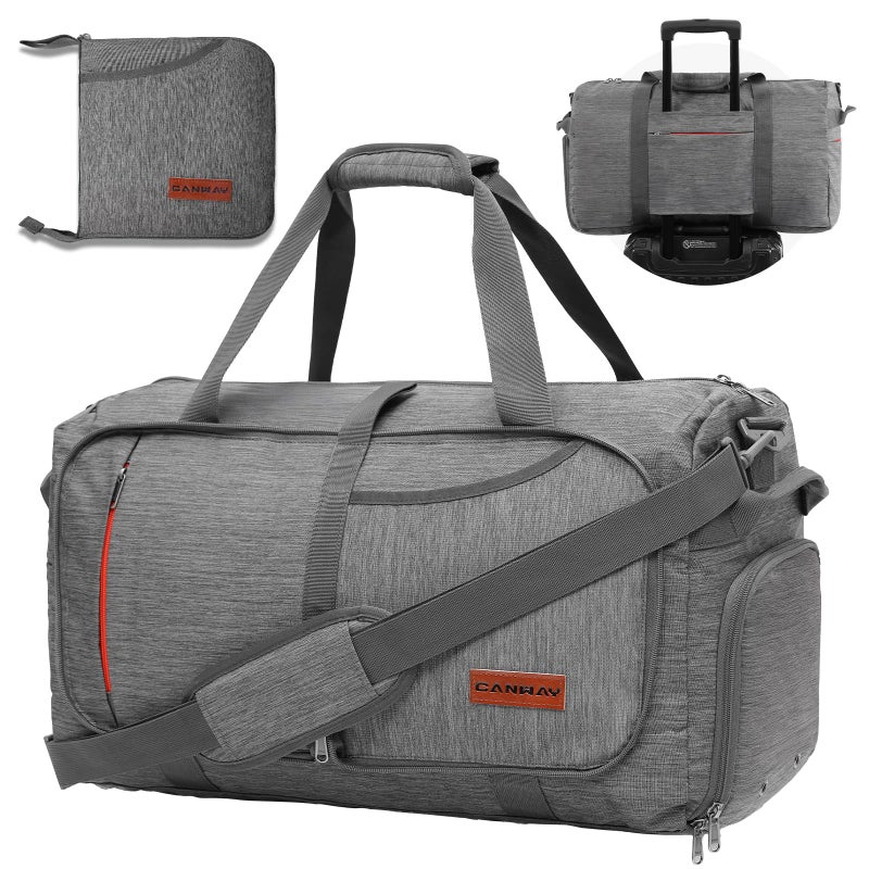 Canway 65L Foldable Duffle Bag with Shoes Compartment, Water-Resistant Packable Travel Duffel for Gym, Weekend Trips, Lightweight Carry on Luggage for Men & Women - Image 1
