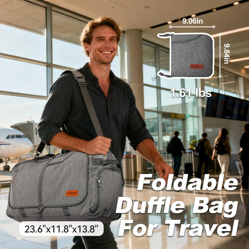 Canway 65L Foldable Duffle Bag with Shoes Compartment, Water-Resistant Packable Travel Duffel for Gym, Weekend Trips, Lightweight Carry on Luggage for Men & Women - Image 2