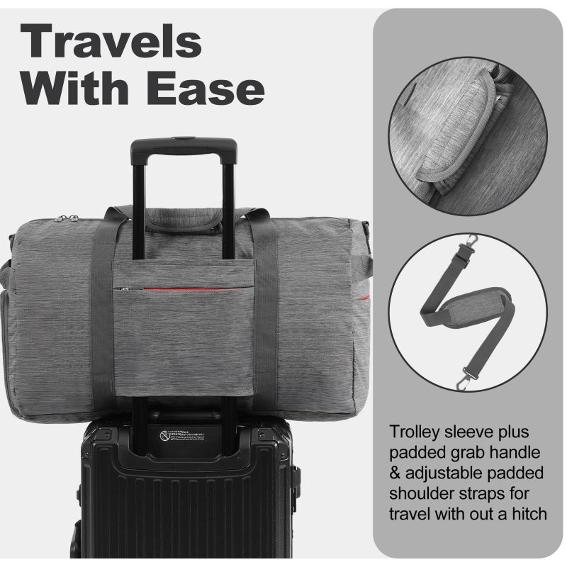 Canway 65L Foldable Duffle Bag with Shoes Compartment, Water-Resistant Packable Travel Duffel for Gym, Weekend Trips, Lightweight Carry on Luggage for Men & Women - Image 4