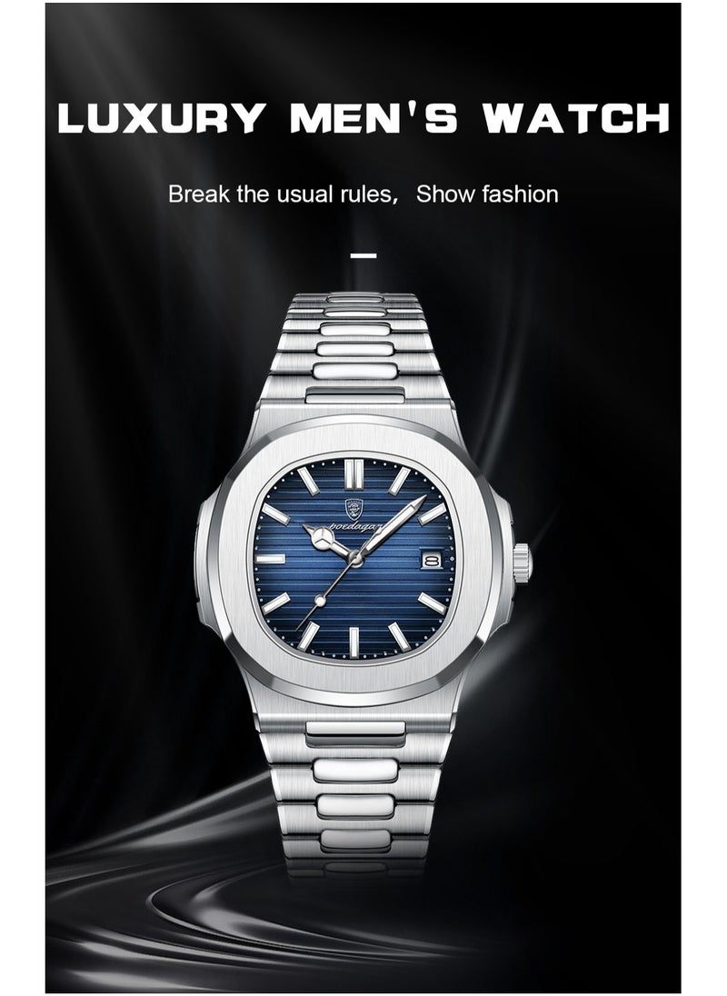 POEDAGAR - Watch for Men Stainless Steel Quartz Analog Water Resistant Watch 613SIBU - Image 1
