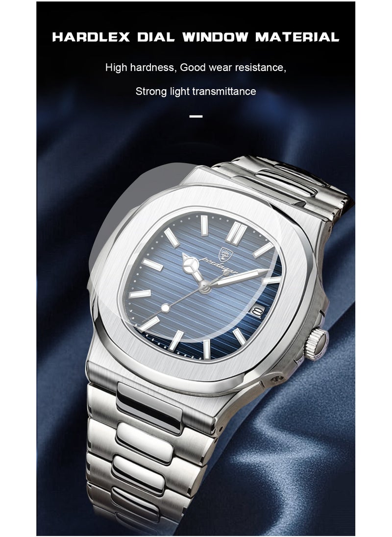 POEDAGAR - Watch for Men Stainless Steel Quartz Analog Water Resistant Watch 613SIBU - Image 1
