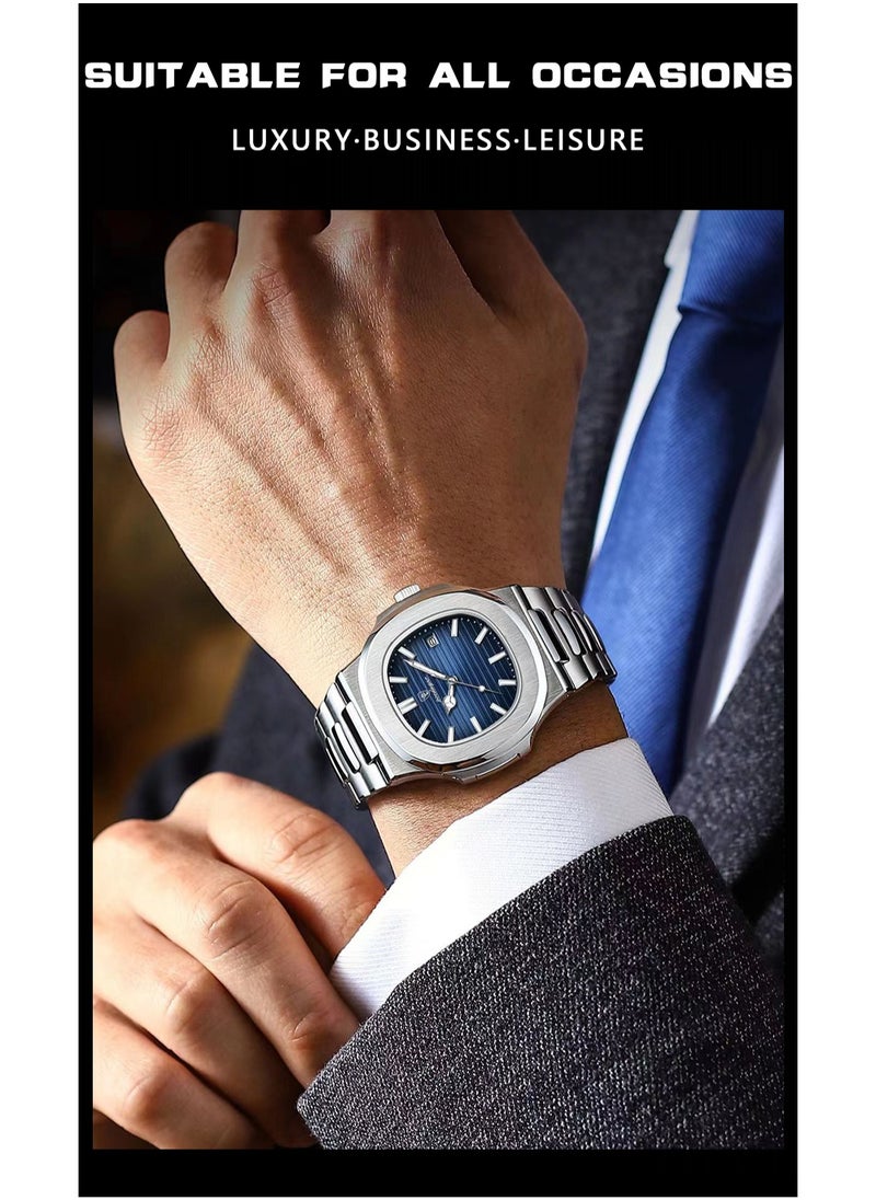 POEDAGAR - Watch for Men Stainless Steel Quartz Analog Water Resistant Watch 613SIBU - Image 1
