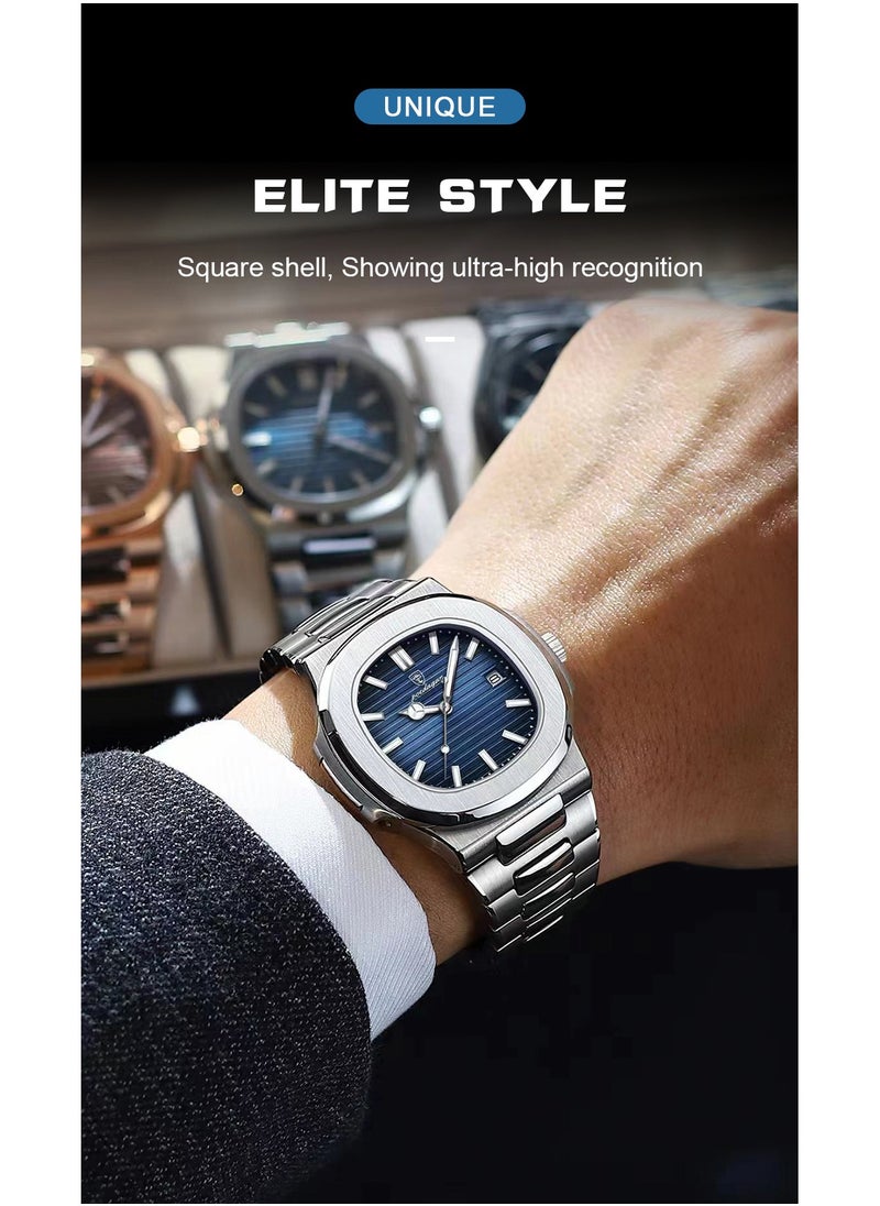 POEDAGAR - Watch for Men Stainless Steel Quartz Analog Water Resistant Watch 613SIBU - Image 1
