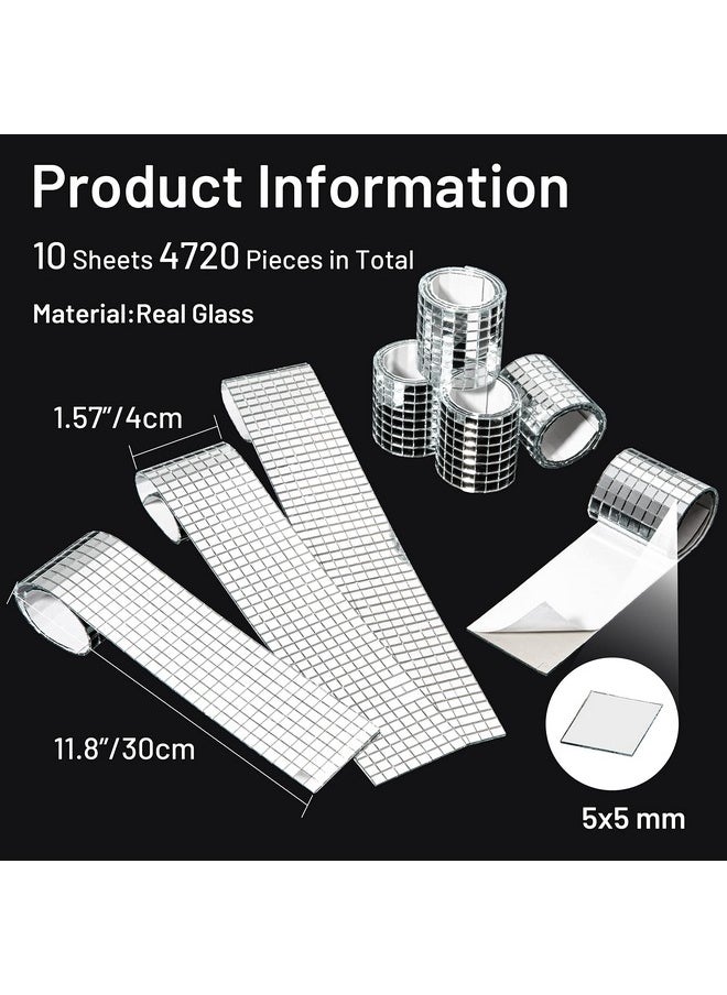 PP OPOUNT PP OPOUNT 4720 PCS Disco Ball Tiles, 5 x 5 mm Self-Adhesive Mirror Tiles for DIY Disco Balls, Mini Glass Tiles for Art Collage, Indoor Outdoor Craft Decoration(Silver)  - Image 3