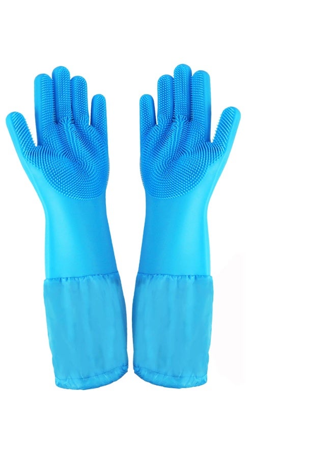 general Lengthen Pet Grooming Gloves, Silicone Heat Resistant Washing Gloves long for dog, Cat Reusable Rubber Bathing Cleaning Gloves High-Density Teeth, Kitchen for Dishes, Massage, Fur removal, Hair, - Image 1