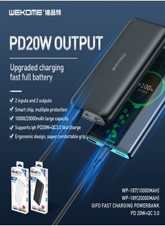 WEKOME wekome wp-189   20000mAh High-Speed Power Bank Black | 20W Fast Charging Dual USB Output Portable Charger for Smartphones & Tablets  - Image 3