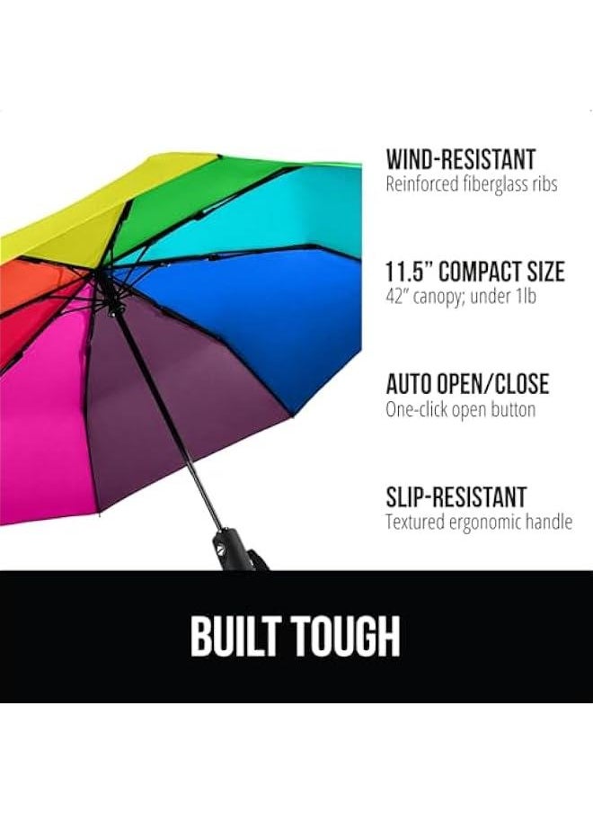 Arabest - Compact Windproof Stick Umbrella, Easy One-Click Automatic Open/Close, Durable Fiberglass Ribs, Portable Lightweight Travel Umbrella - Image 1