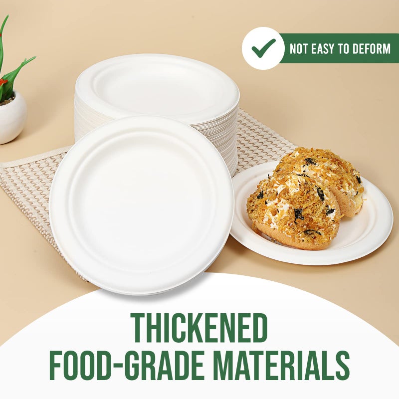 TaidMiao Dessert Plates, 100 Pack Small Paper Plates, Paper Plates 6 Inch â€“ 100% Compostable Plates, Water & Oil Proof Disposable Plates, Microwavable Perfect Paper Plate For Party - White - Image 3