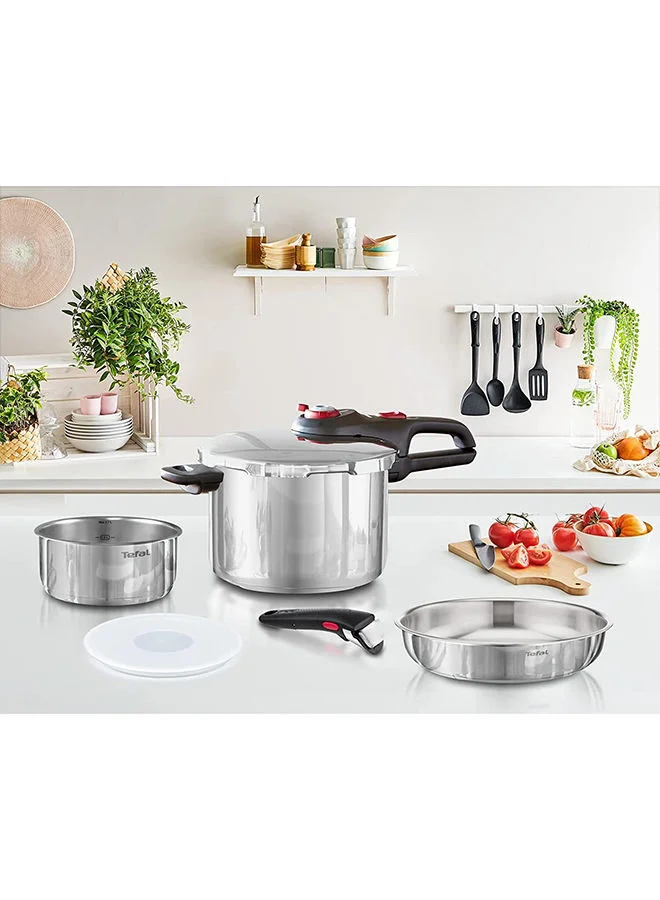 Tefal 6 Pieces  Set  Tefal Pressure Cooker Secure Neo 6 Liters Silver