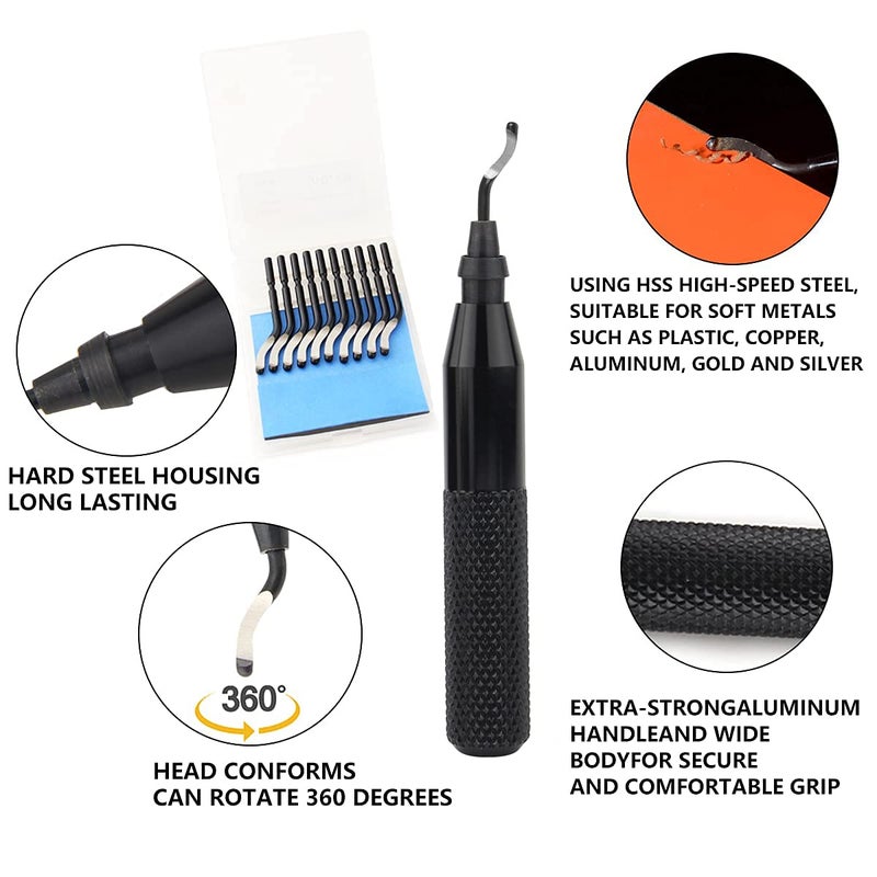 YXGOOD Hand Deburring Tool Kit Set- Practical for Cutting Deburrs Wood, Plastic, Aluminum, Copper and Steel (Black, 10pcs) - Image 4