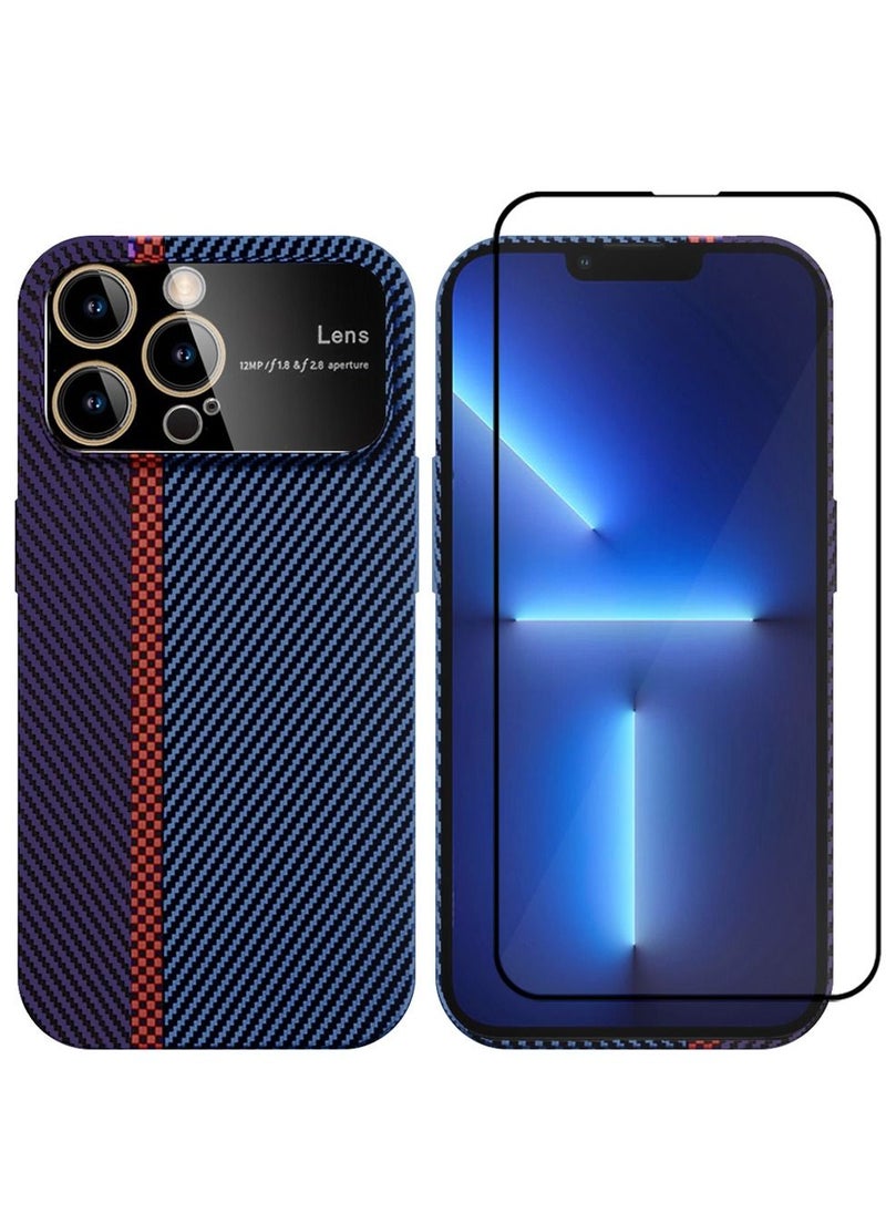 CATANES - 2 Packs Of iPhone 13 Pro Carbon Case Large Window Camera Protection and Screen Protector Unique Design Mixed Amazing Color Aramid Carbon Fiber Phone Case Blue - Image 1
