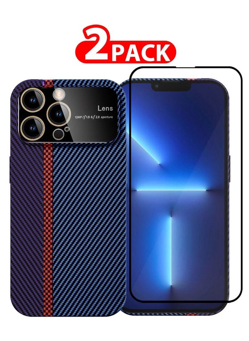 CATANES - 2 Packs Of iPhone 13 Pro Carbon Case Large Window Camera Protection and Screen Protector Unique Design Mixed Amazing Color Aramid Carbon Fiber Phone Case Blue - Image 1